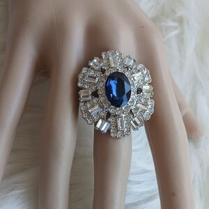 Paparazzi Blue and Silver Ring with Art Deco Elegance Strech